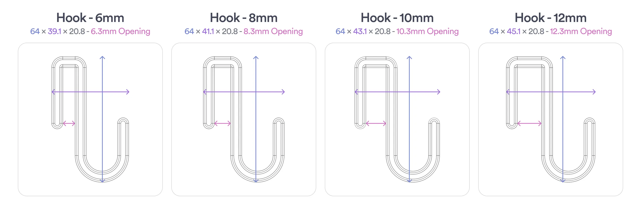Sizes of hooks