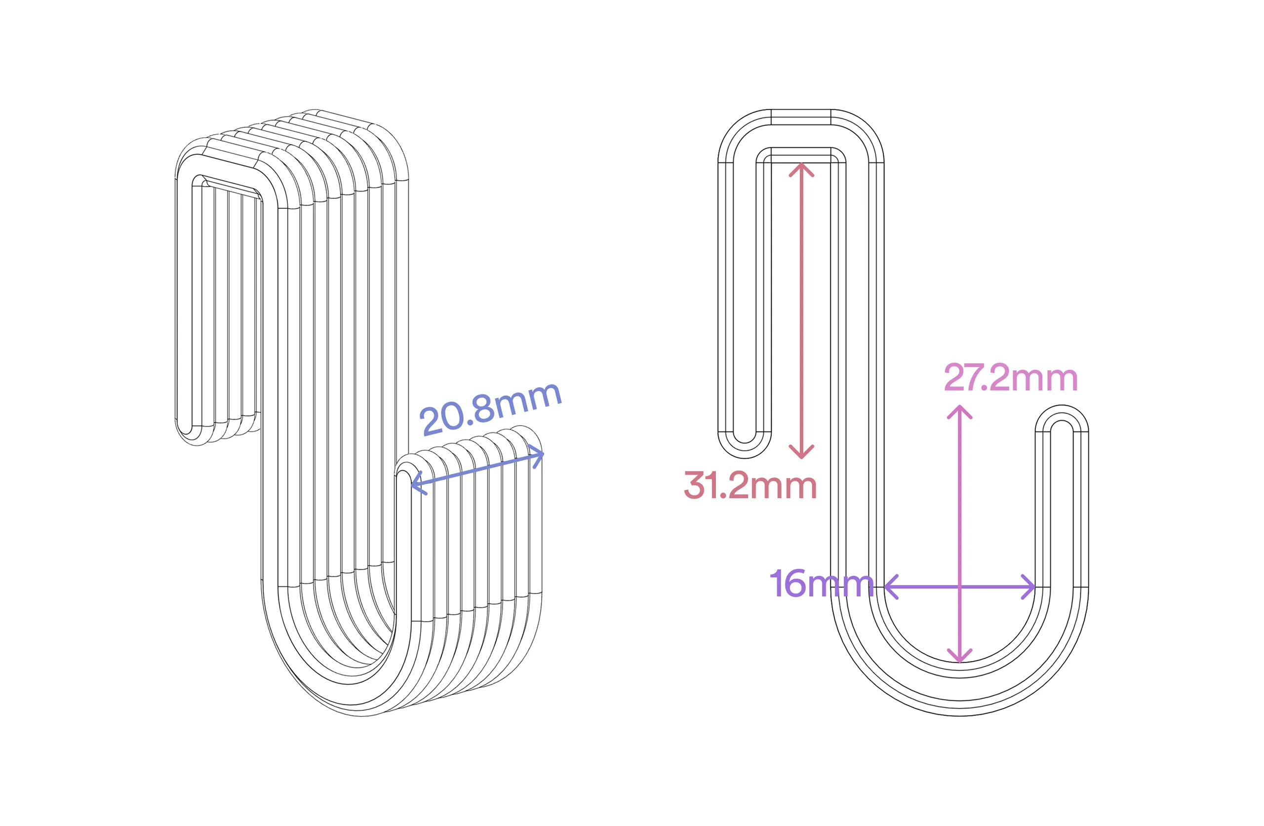 Dimensions of hooks