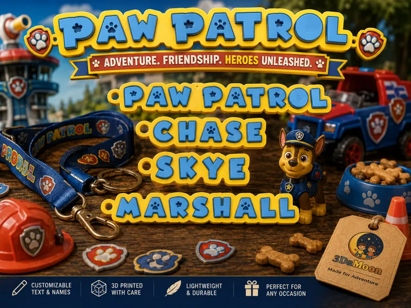 Paw Patrol Style customizable nameTag keychain