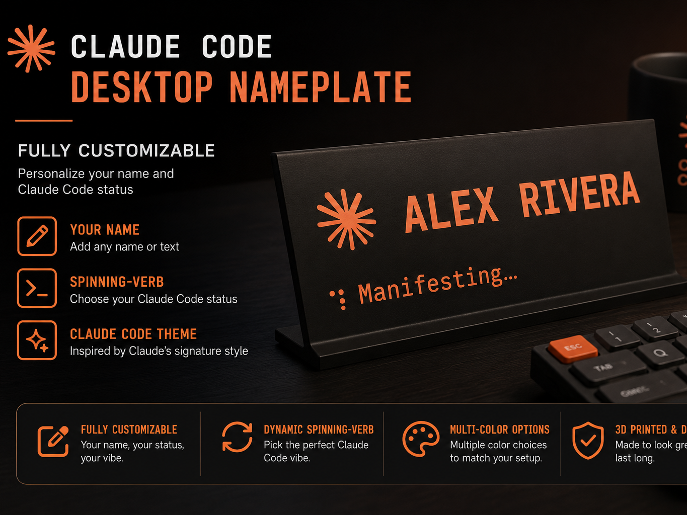 Customizable Claude Code-Themed Desktop Nameplate