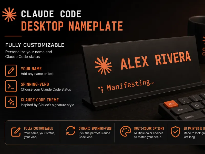 Customizable Claude Code-Themed Desktop Nameplate
