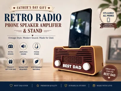 Retro Radio Speaker Amplifier/Phone Holder/Father's Day