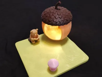 Little Bear Mushroom Nut House Treehouse Forest Bookstore Animation Scene Restoration Cute Style Forest Landscape