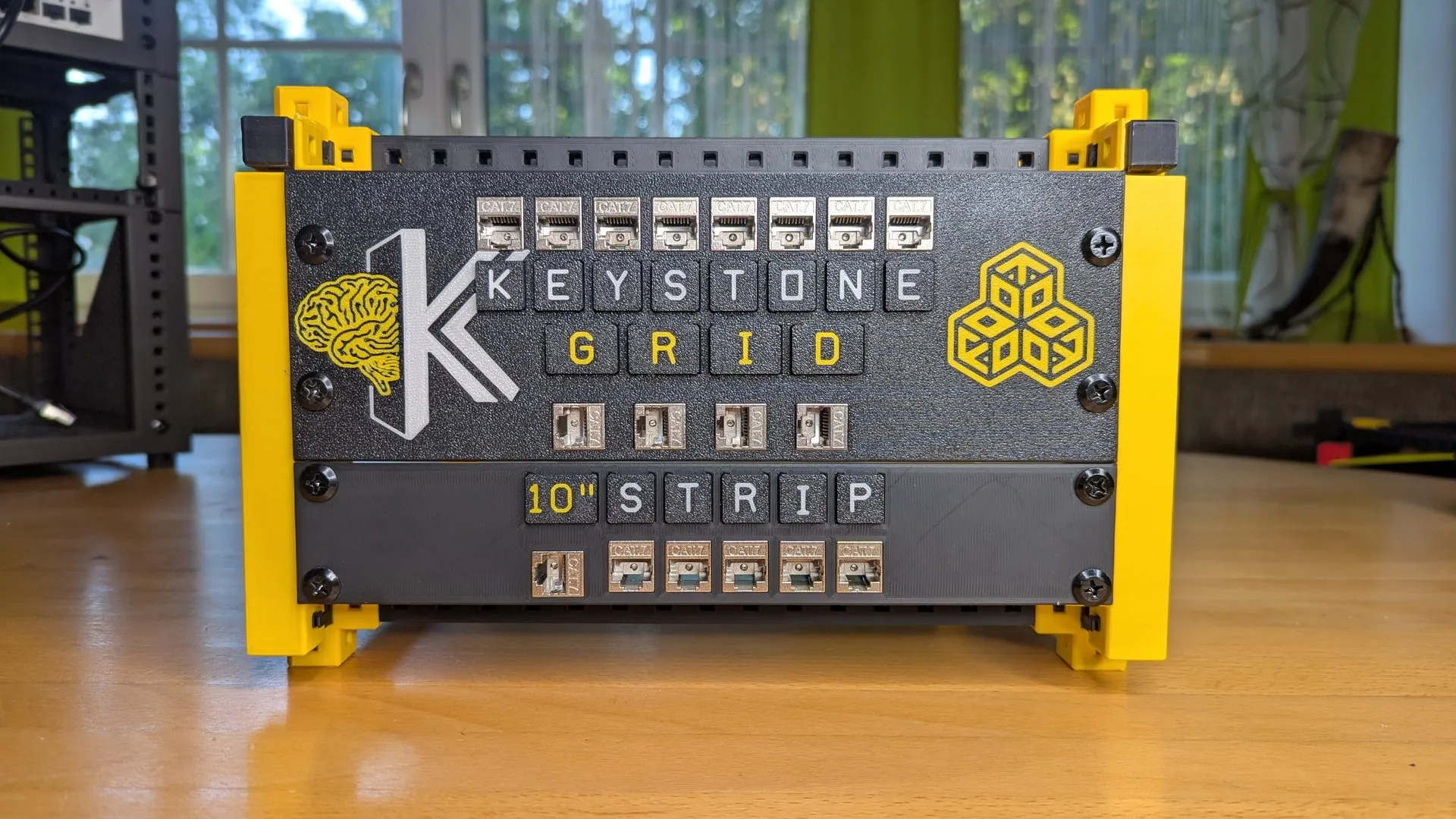 10 inch keystone rack panel populated with jacks