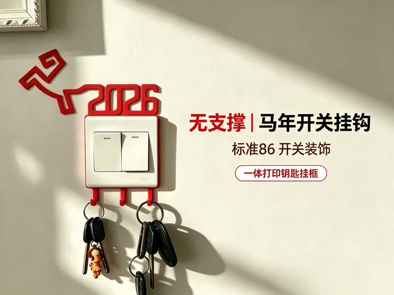 2026 马年 86型开关钥匙挂钩 无支撑一体打印开关装饰框