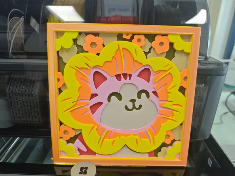 叠雕向日葵小花猫