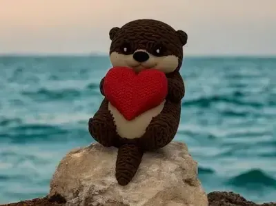 Lontra com Coração Crochê