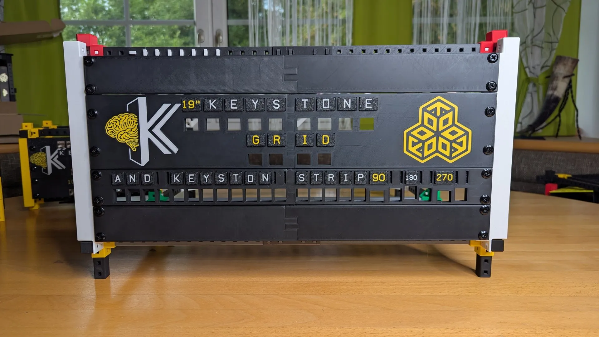 19 inch keystone rack panel populated with jacks