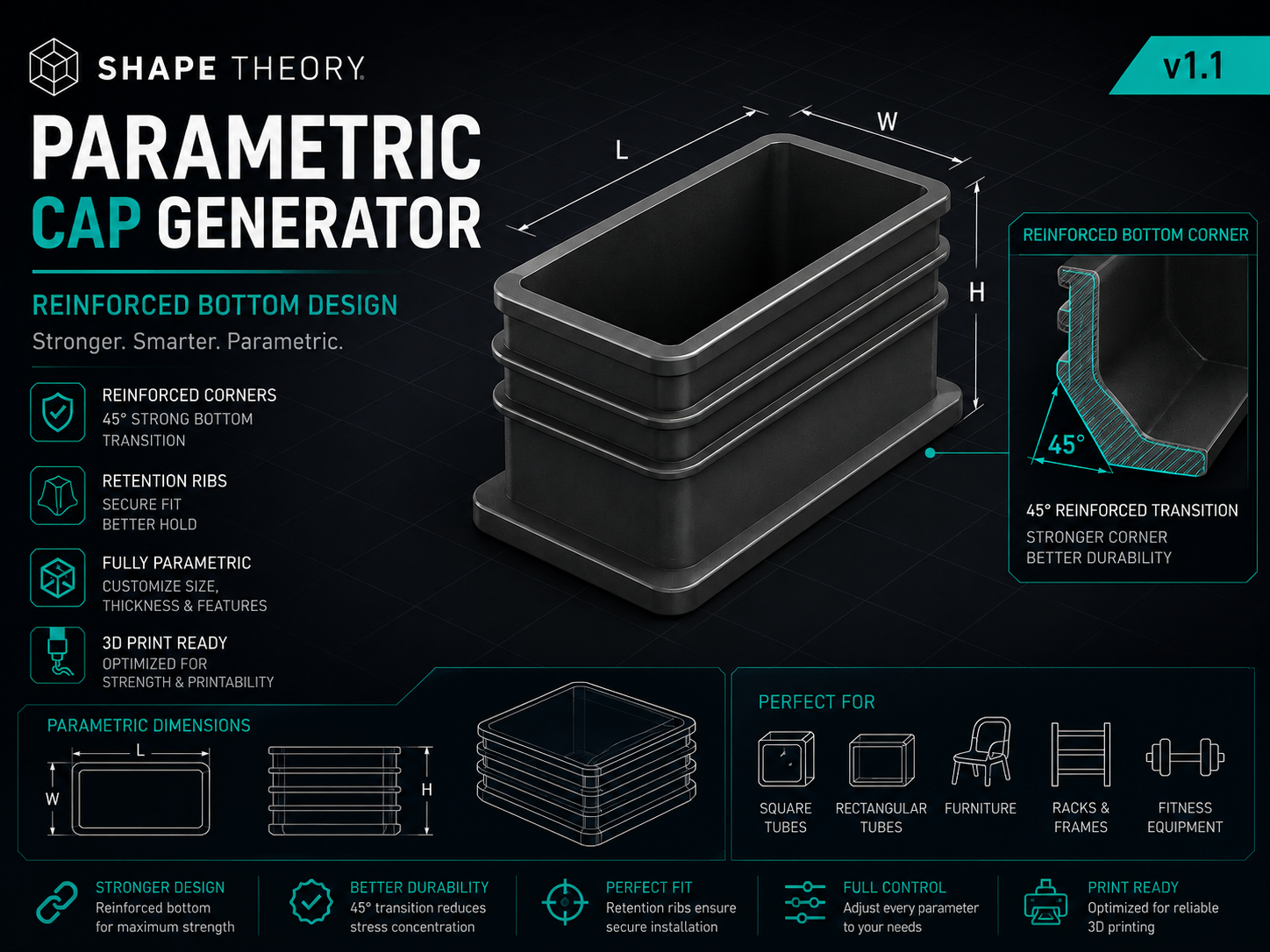 Parametric Cap Generator Reinforced Corner Design