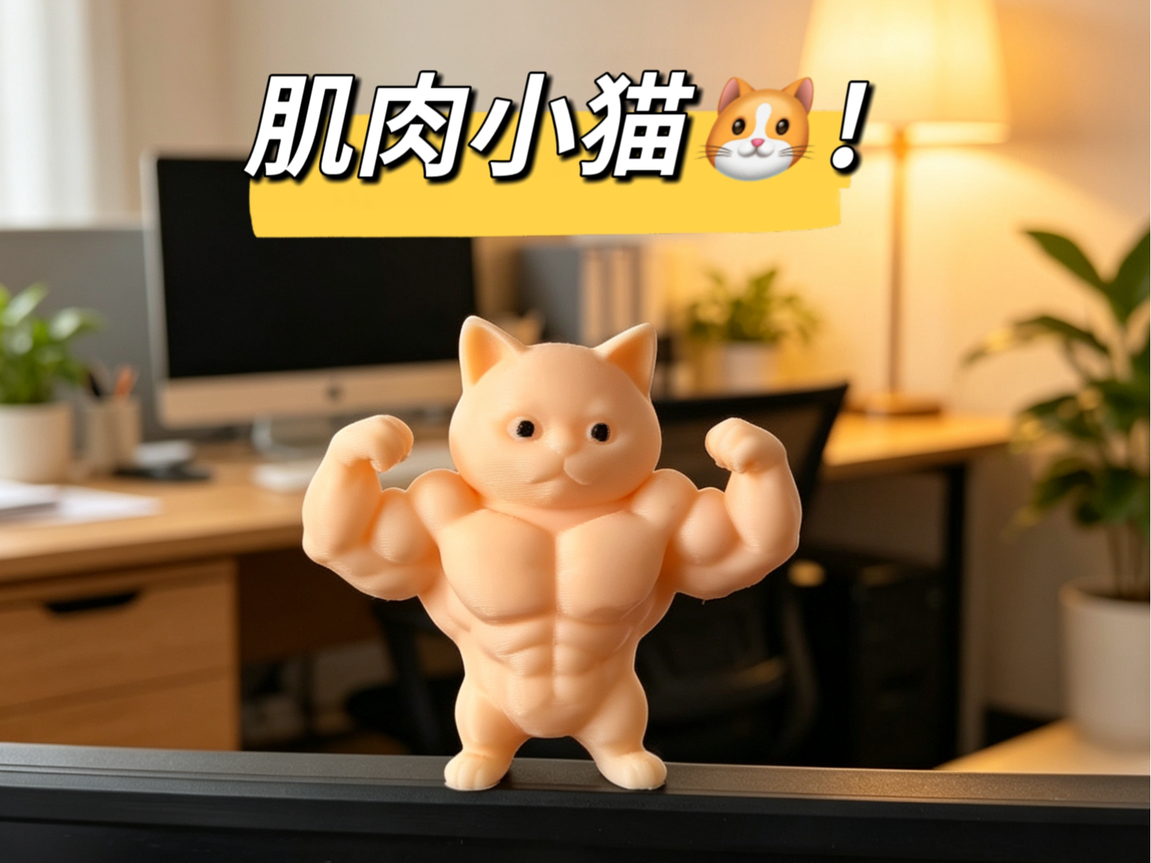 可爱肌肉猫小摆件 健身的猫卡通桌面摆件 治愈系摆件