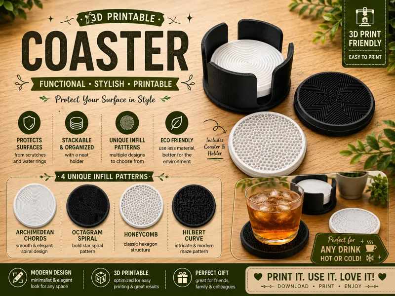 Customizable Infill Coaster Set with Holder