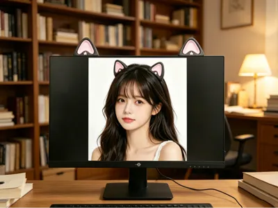 Gaming Girl Desktop Ambiance Gadget Cat Ears Desktop Monitor Accessory Monitor Setup Desk Decor Ornament
