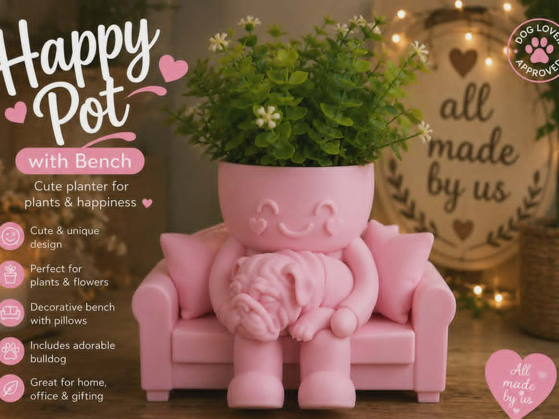 Happy Pot with Bench & English Bulldog