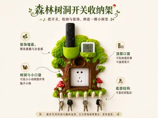 森林树洞开关收纳架|遥控器口袋钥匙挂钩墙面装饰