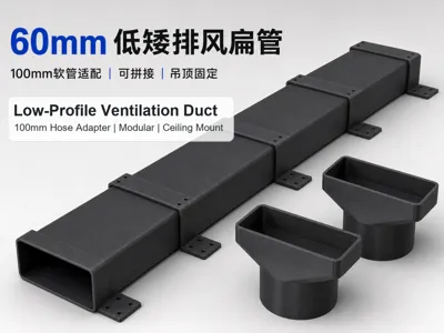 100mm Flat Exhaust Duct System for Low Door Gaps/False Ceilings | 60mm Height | Modular | Includes Adapters and False Ceiling Clips