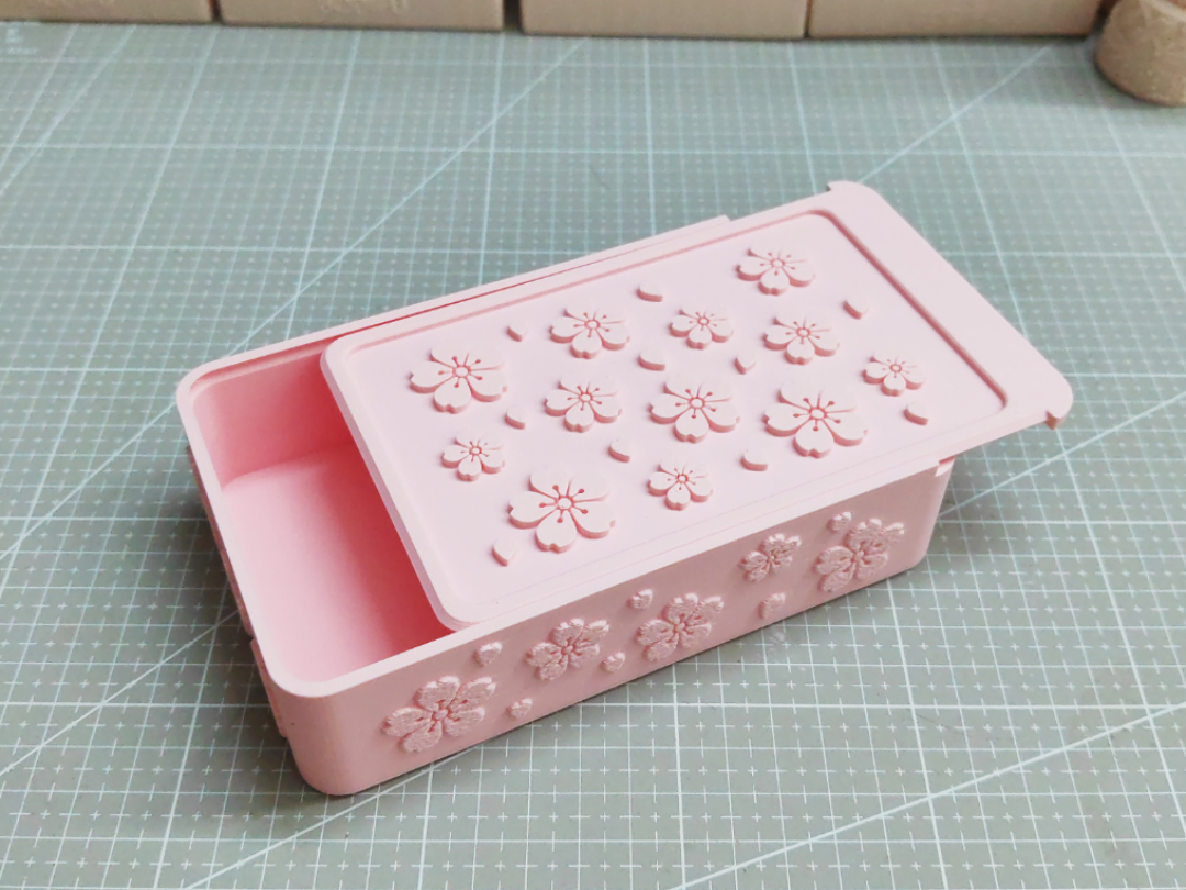 磁吸推拉盖方形樱花小物收纳盒