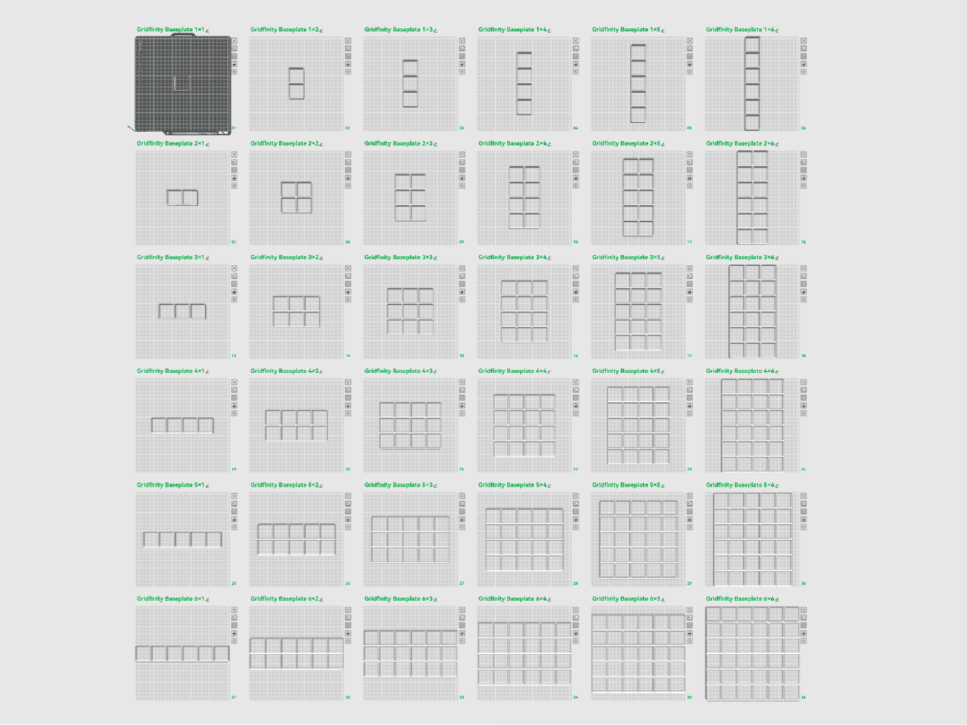 Gridfinity 基板/底板大全（1×1-6×6）