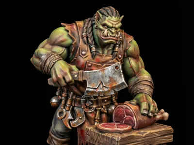 NPC Orc Cook Fantasy Miniatures 32mm STL for TTRPG
