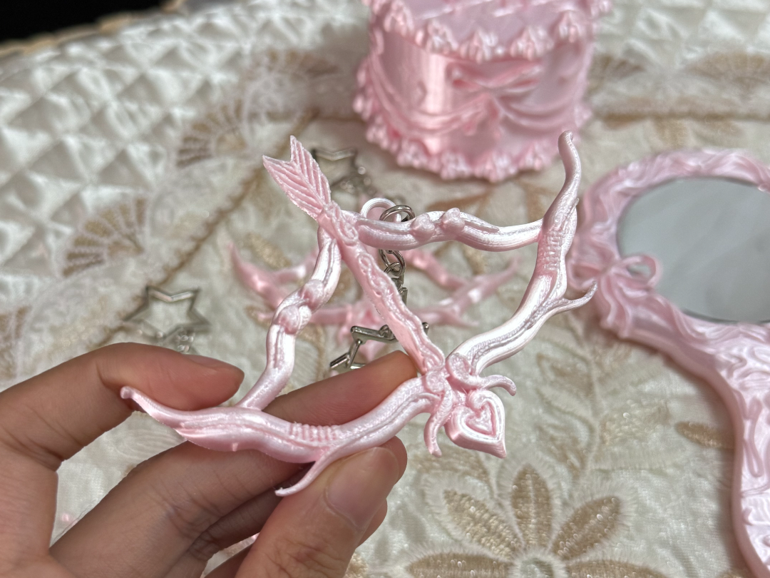 丘比特之箭 钥匙扣/情人节挂件 挂饰 爱心丝绸粉 弓箭 