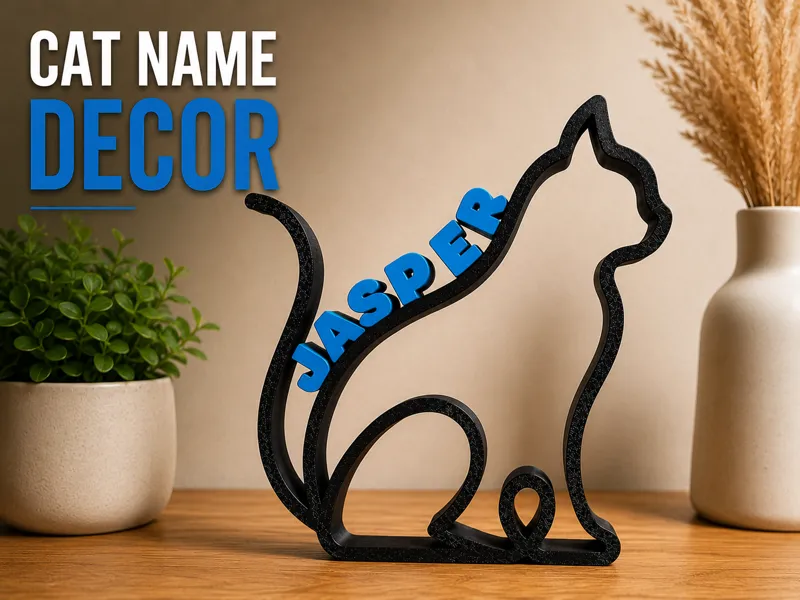 Personalised Cat Name Deco - Modern 3D Printed Cat