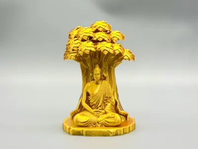 Peaceful and Mind-Calming Golden Buddha Under the Bodhi Tree (Tea Room, Home Decor)