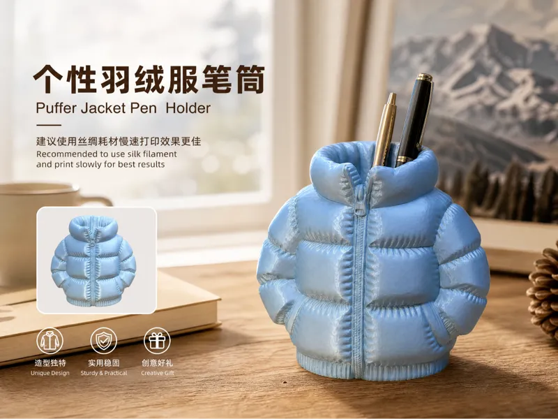 个性羽绒服造型笔筒 