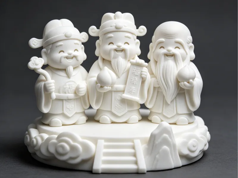 Q 版福禄寿三星祥云底座摆件|Cute Fu Lu Shou Gods Ornament
