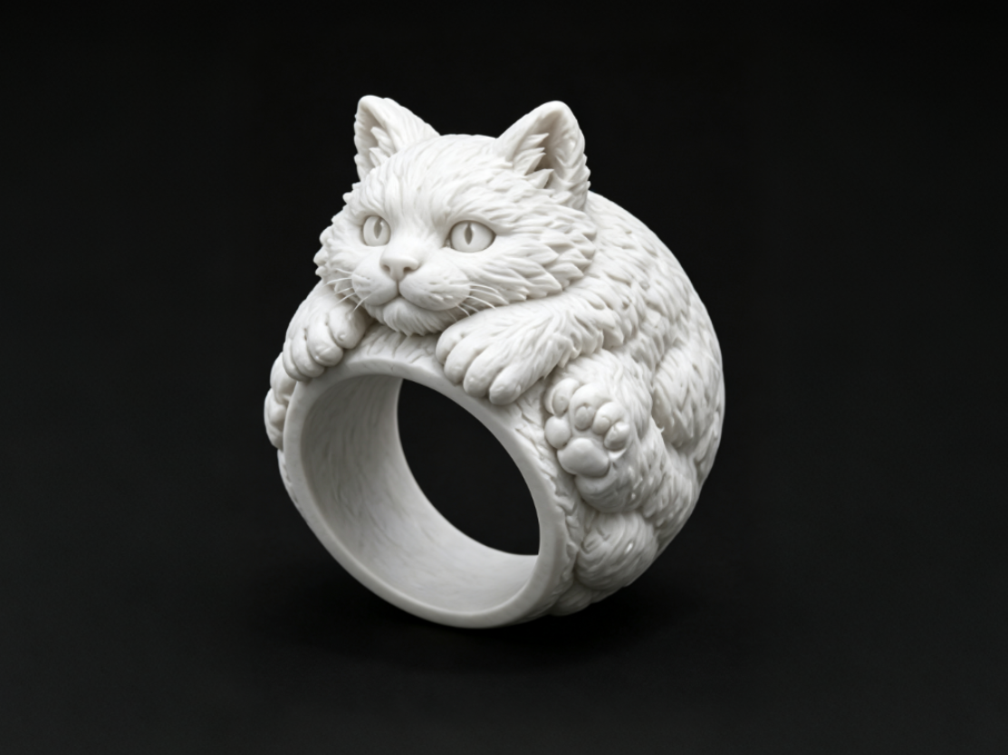 蜷玉灵猫戒 |  Jade Curled Cat Ring 