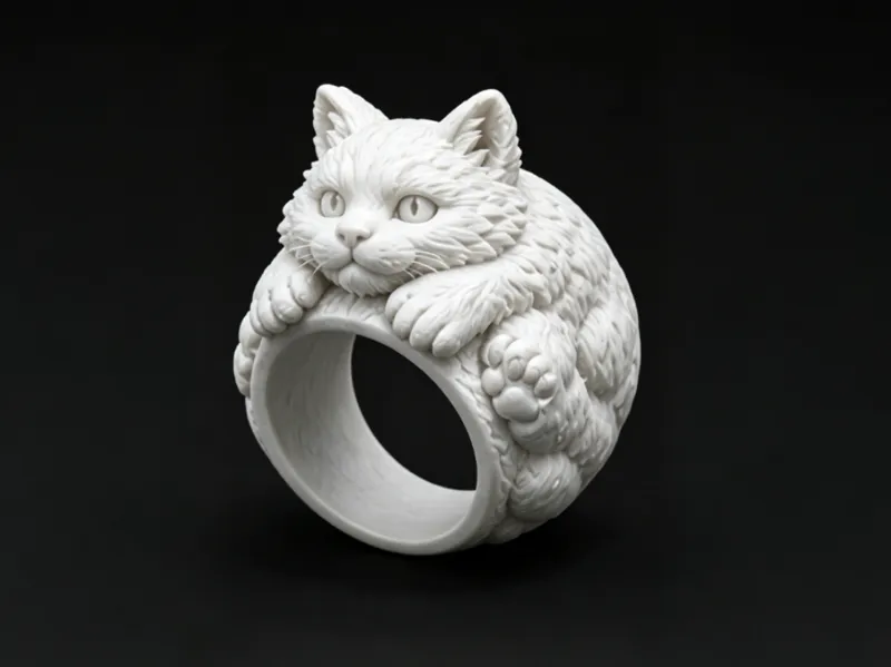蜷玉灵猫戒 |  Jade Curled Cat Ring 