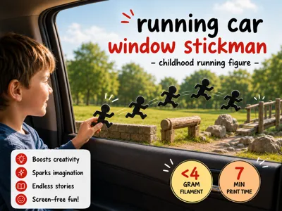 Running Car Window Stickman - Childhood Figure
