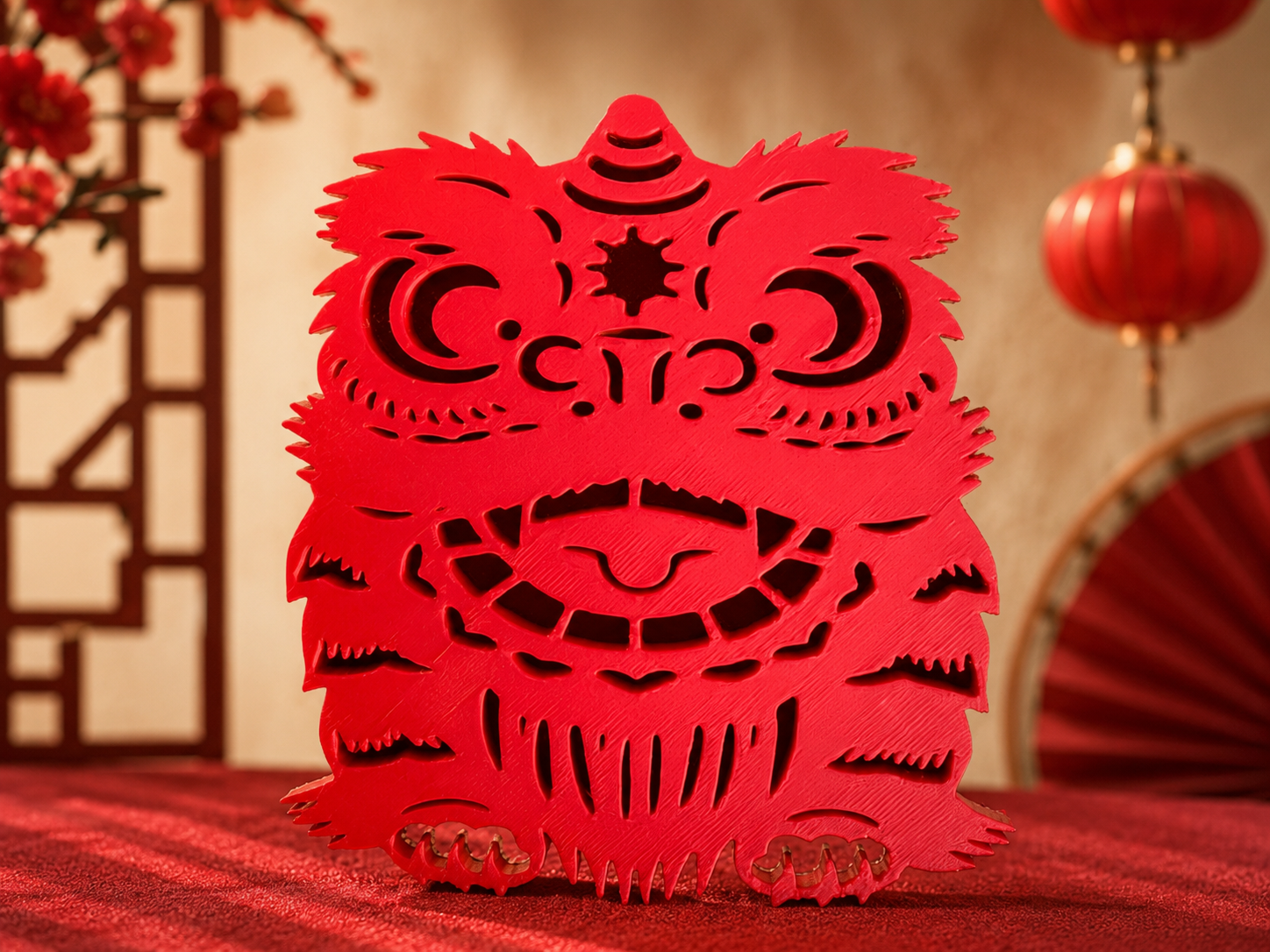 醒狮纳福 3D 打印杯垫 / 剪纸摆件