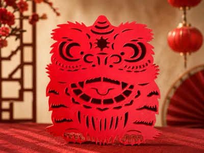 Waking Lion Brings Blessings 3D Printed Coaster / Paper-cut Ornament