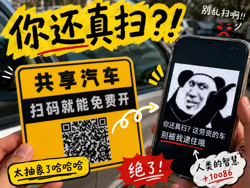 你还真扫？共享汽车恶搞二维码牌｜别被我逮住嗷