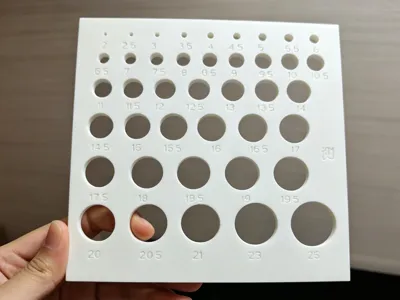 Aperture Calibration Test Plate 2–25mm (0.5mm increments)___Universal Reference Plate for Hardware Component Holes