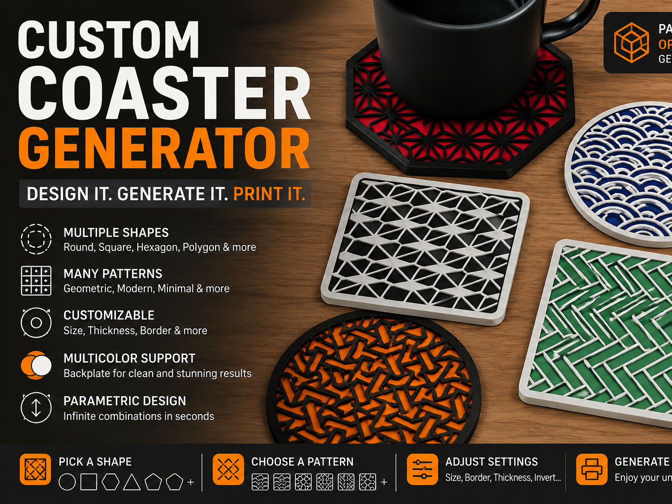 Parametric Coaster Generator (pattern/shape edit)