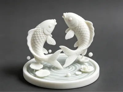 Two Fish Playing with Lotus