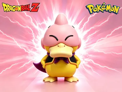 Fully segmented Psyduck cosplaying Majin Buu, Buu Psyduck, psyduck-buu