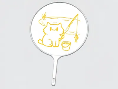 Gold-Lined Fishing Cat Round Fan