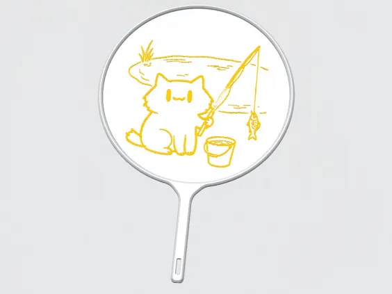 金线描边·垂钓猫咪团扇