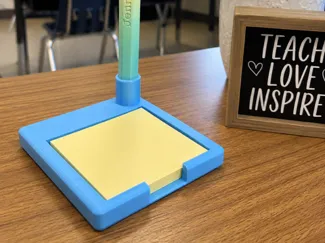 Sticky note holder for the large, printed pencils