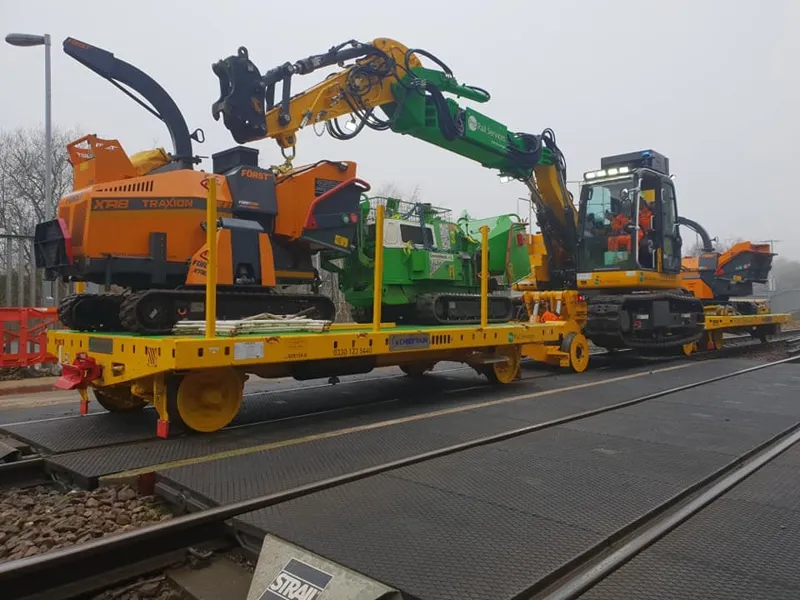 Railway Flatbed Hauling Excavators