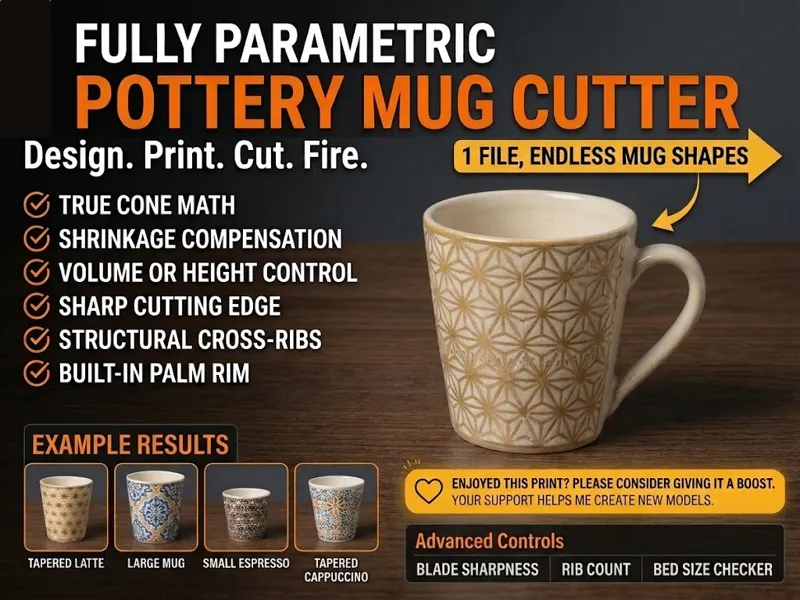 Pottery Straight Mug Template - Fully Parametric