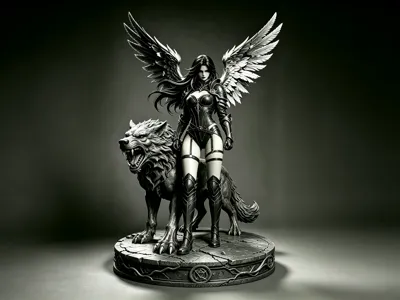 Winged Valkyrie & Howling Giant Wolf