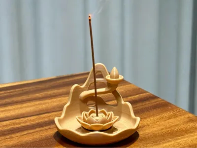 "Zen Mountain Lotus Heart" Hollowed Landscape Lotus Incense Burner