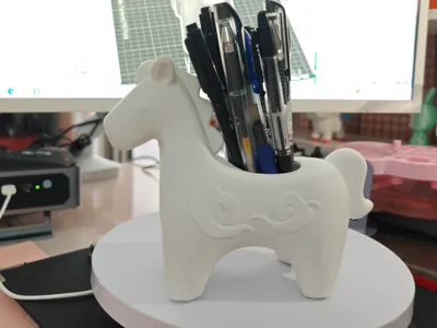 Good Fortune Comes Immediately - Chinese Style Auspicious Cloud Little Horse Pen Holder - Print in Place Desktop Storage Artifact