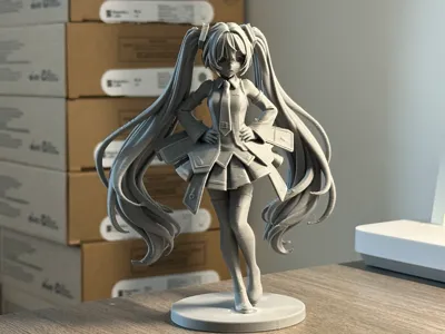 Hatsune Miku figure with hands on hips, inverted printing