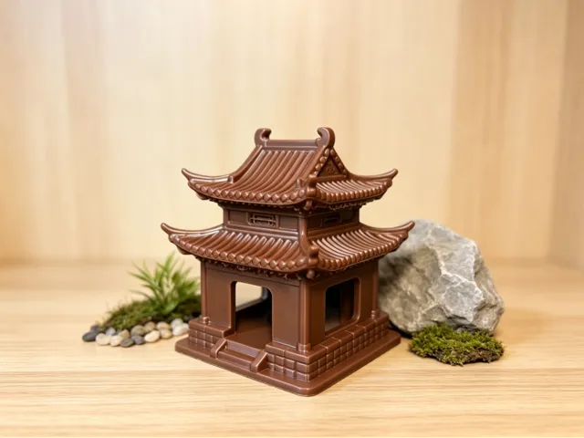 国风双层凉亭躲避屋 守宫 仓鼠鱼缸装饰 娃屋造景