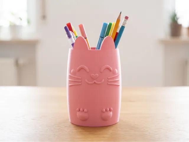 Chonky Cat Pen Holder — Ears, Paws & Curly Tail