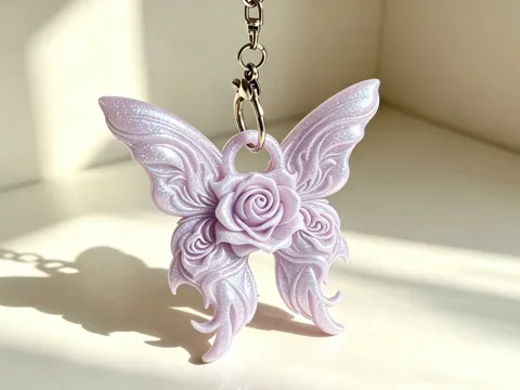 Modelo para impresión 3D: 玫瑰蝶梦|细闪蝴蝶玫瑰钥匙扣 — referencia de MakerWorld