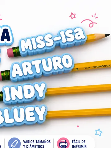 Modelo para impresión 3D: Customizable Pencil Name Topper | Parametric Bluey — vista de referencia 2